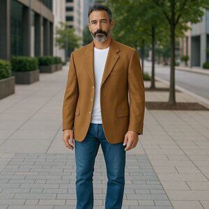 Oscar de la Renta Mens 42R Blazer Brown Wool Cashmere Blend Sport Coat Jacket